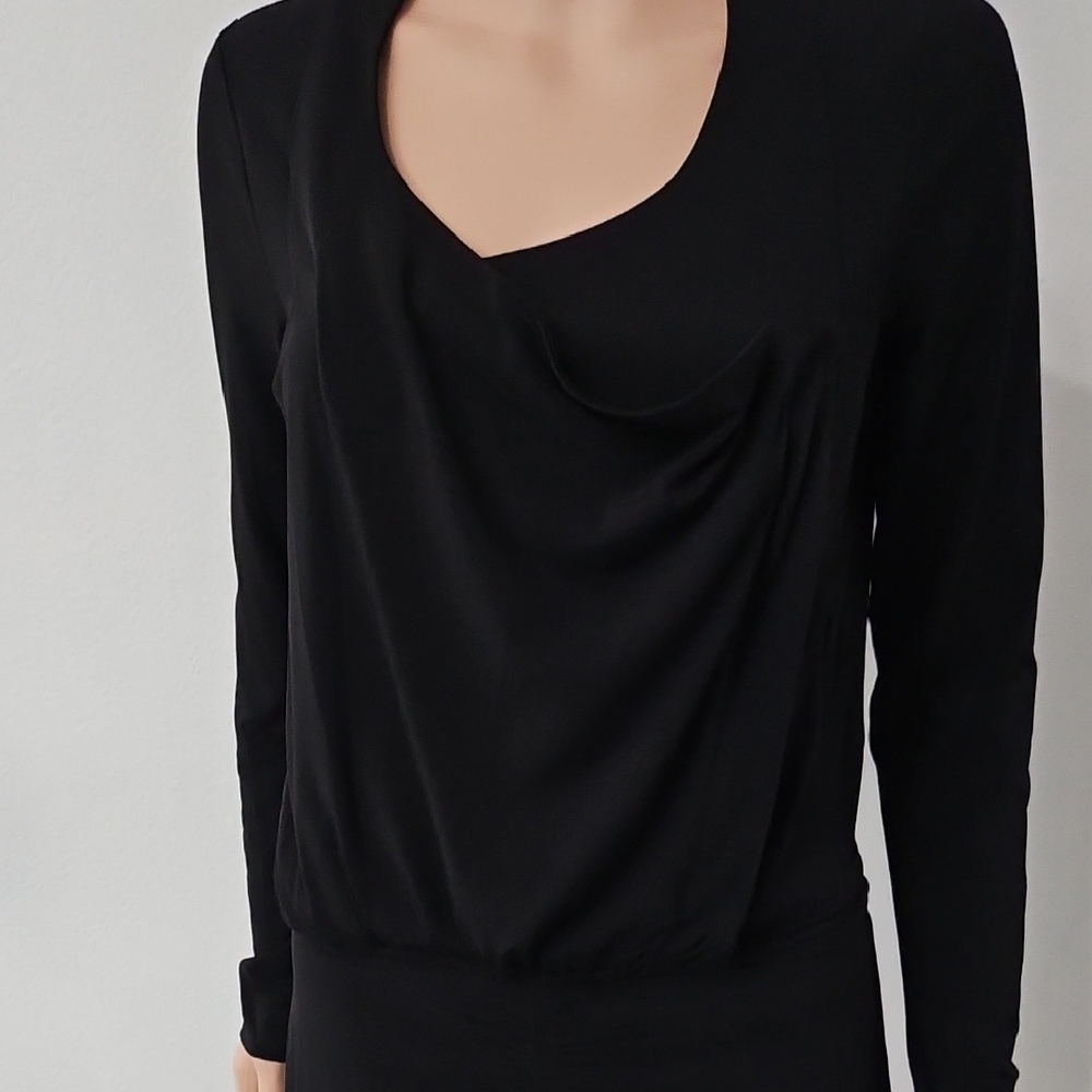 BCBGeneration Black Ribbed Draped Sheath Dress S